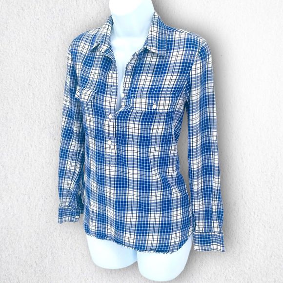 Madewell Market Popover In  Bluestem Plaid 1/2 Button Oversize Shirt XS S A2004 - Picture 4 of 9